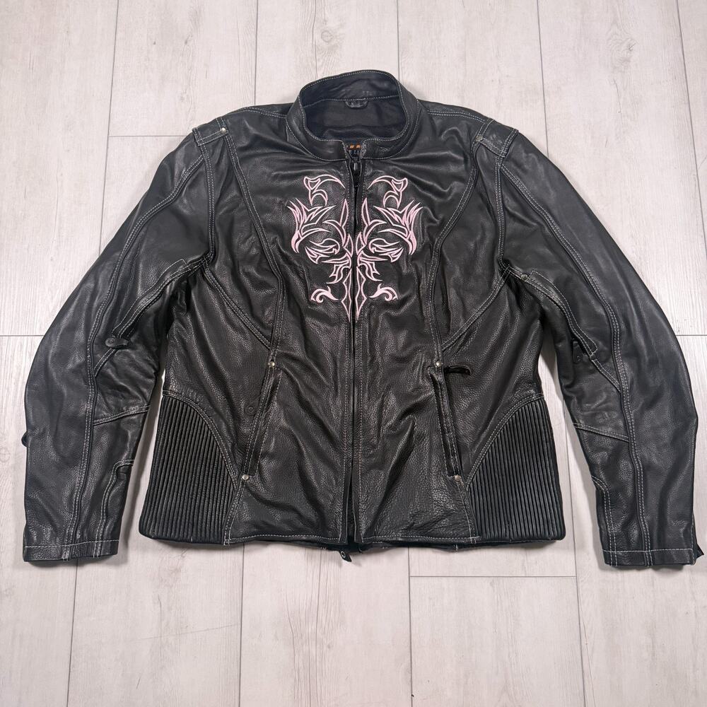 Milwaukee Leather Black Pink Embroidered Tribal Moto Motorcycle Biker Jacket 3XL